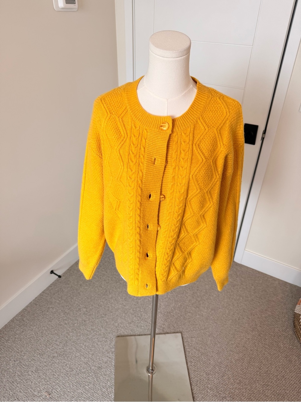 Lesley Evers Bright Yellow Cable Knit Button Emma Cardigan for Women